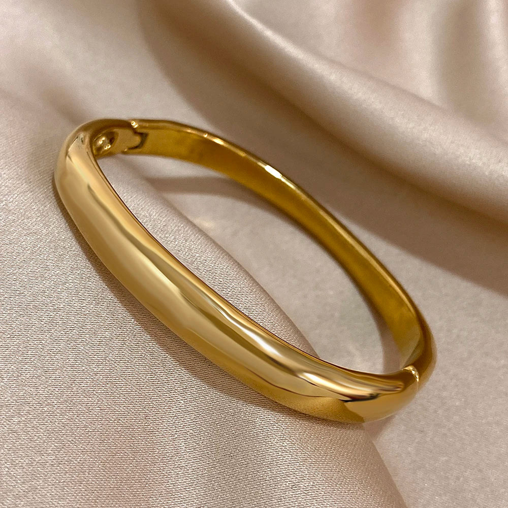 Fashion Gold Plated Stainless Steel Cuff Bangle Bracelets for Women Glossy Simple Square Chunky Bracelet Waterproof Jewelry