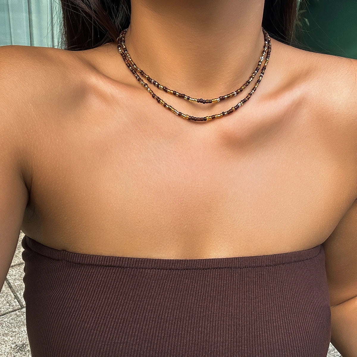 Fashion Layered Small Seed Beads Chain Short Choker Necklace for Women 02