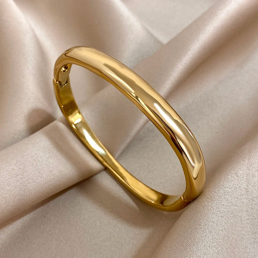 Fashion Gold Plated Stainless Steel Cuff Bangle Bracelets for Women Glossy Simple Square Chunky Bracelet Waterproof Jewelry