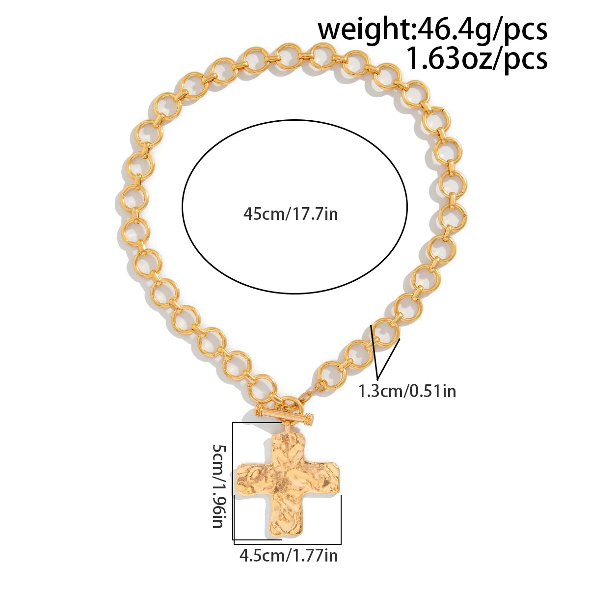 Exaggerated Gold Color Gothic Punk Large Cross Pendant Necklace for Women Choker Jewelry