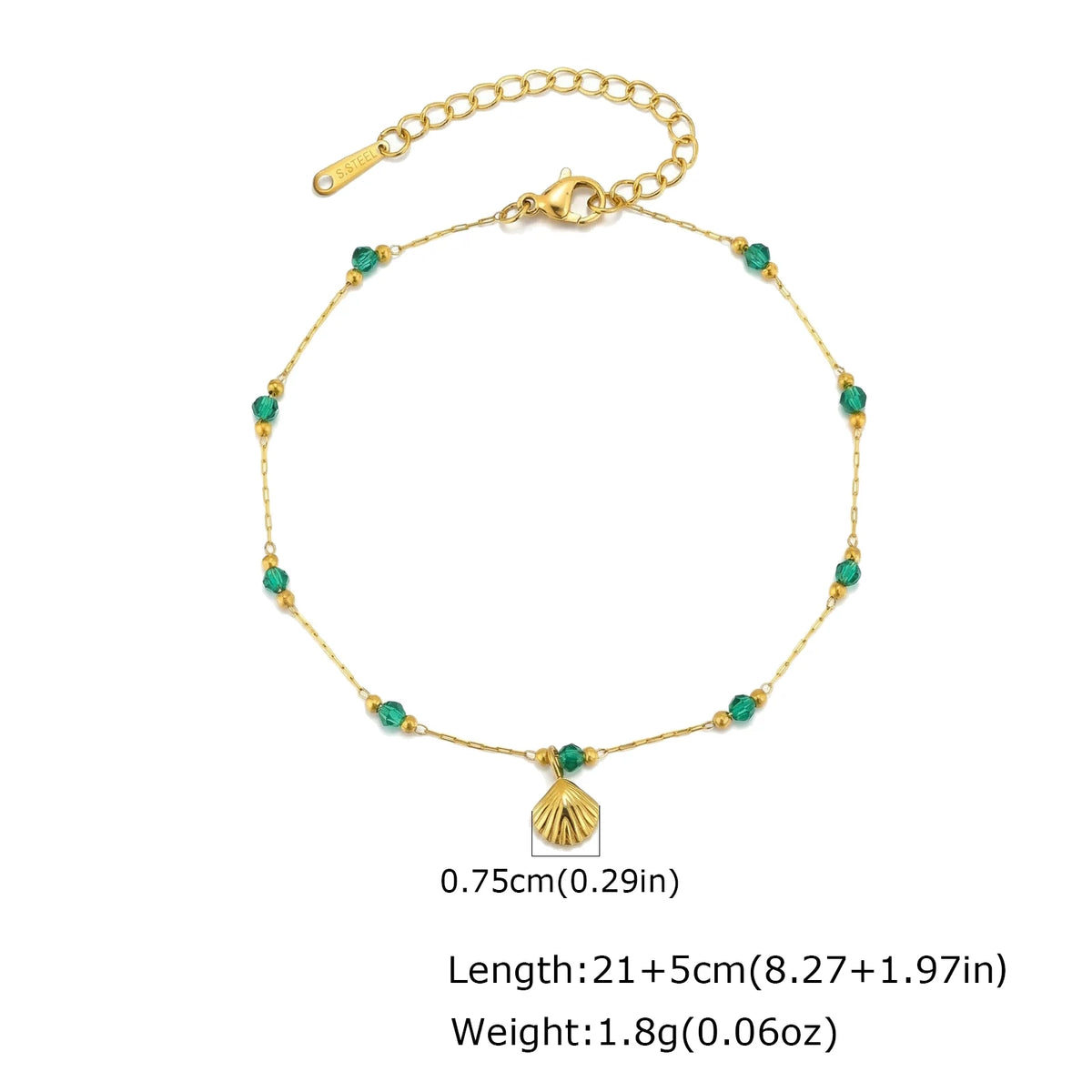 Gold heart anklet with teal bead accents, beaded chain, and dangling heart charm