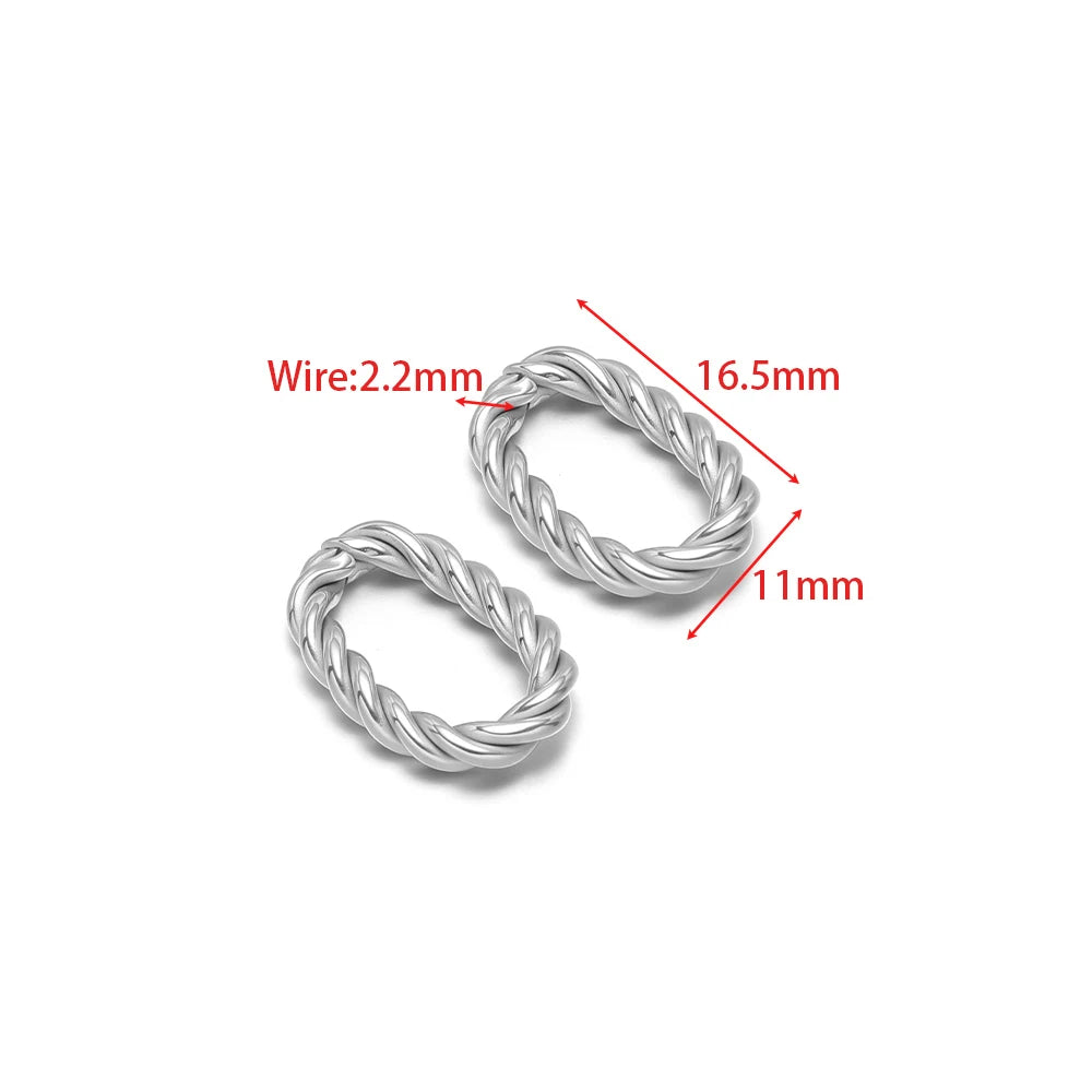 Silver braided oval twist-open connector charm, 16.5mm length, 11mm width