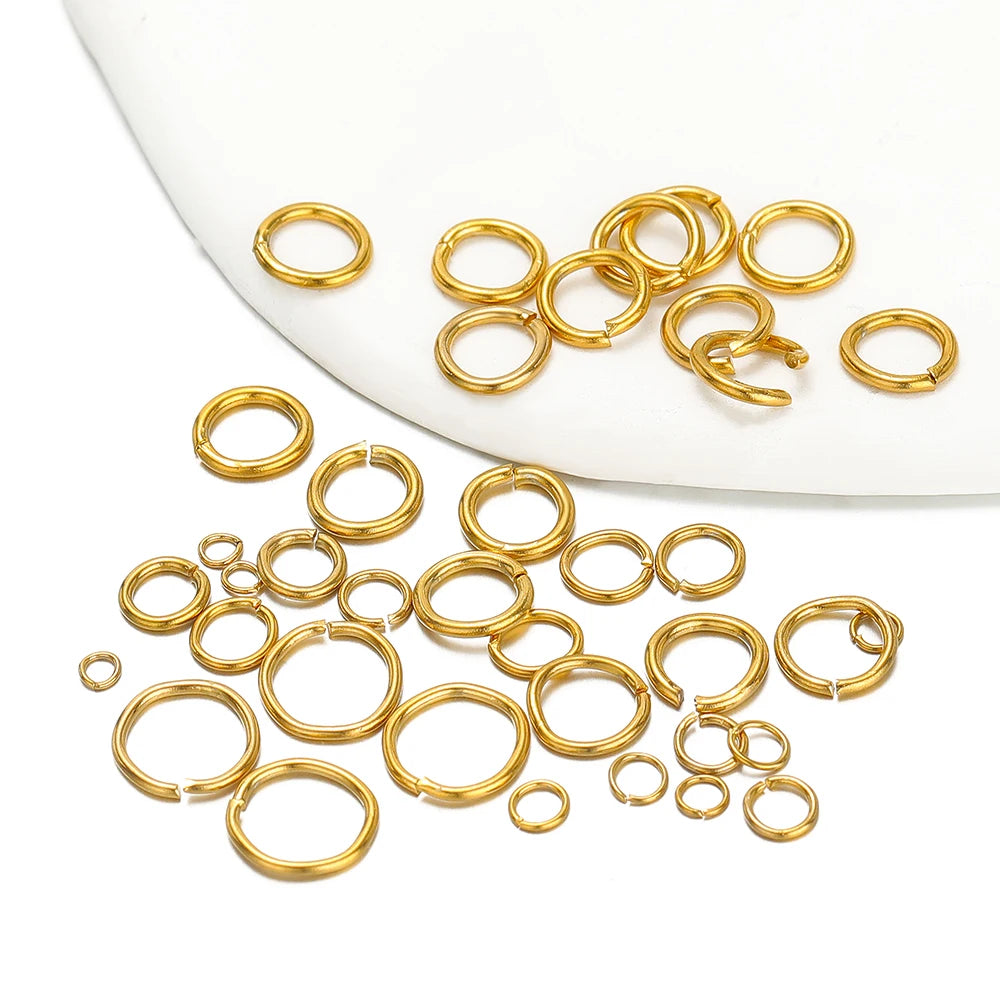 Gold-colored jump rings and split rings assortment for jewelry making crafts