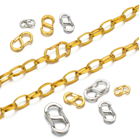 Set of spring lobster clasp connectors in gold and silver-tone metal for DIY jewelry