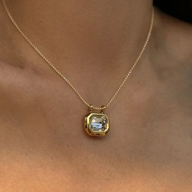 Luxury Geometric Crystal CZ Pendant Necklace for Women