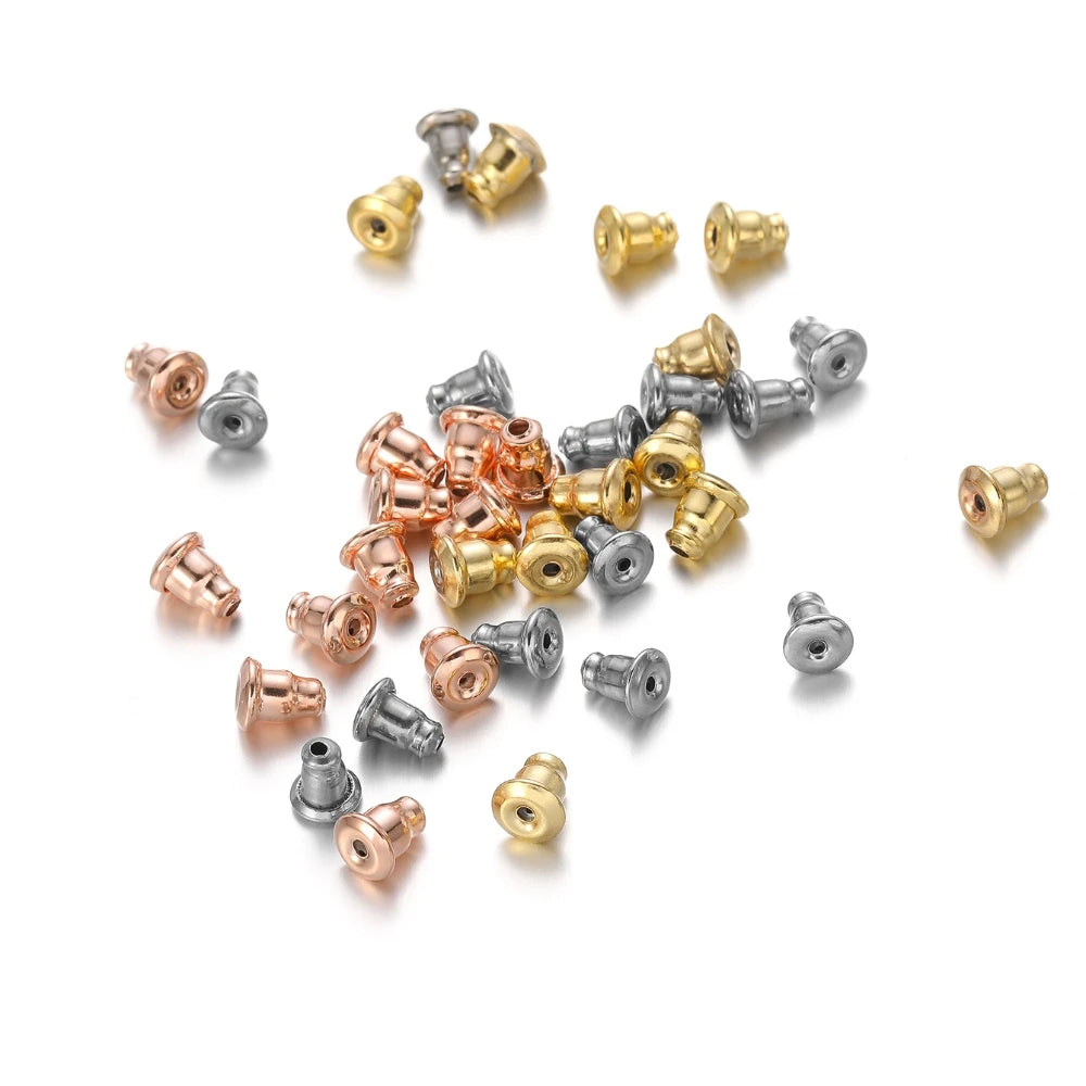 Earring back stopper studs (set of 50) mixed rose gold, gold, and silver-tone bullet plugs