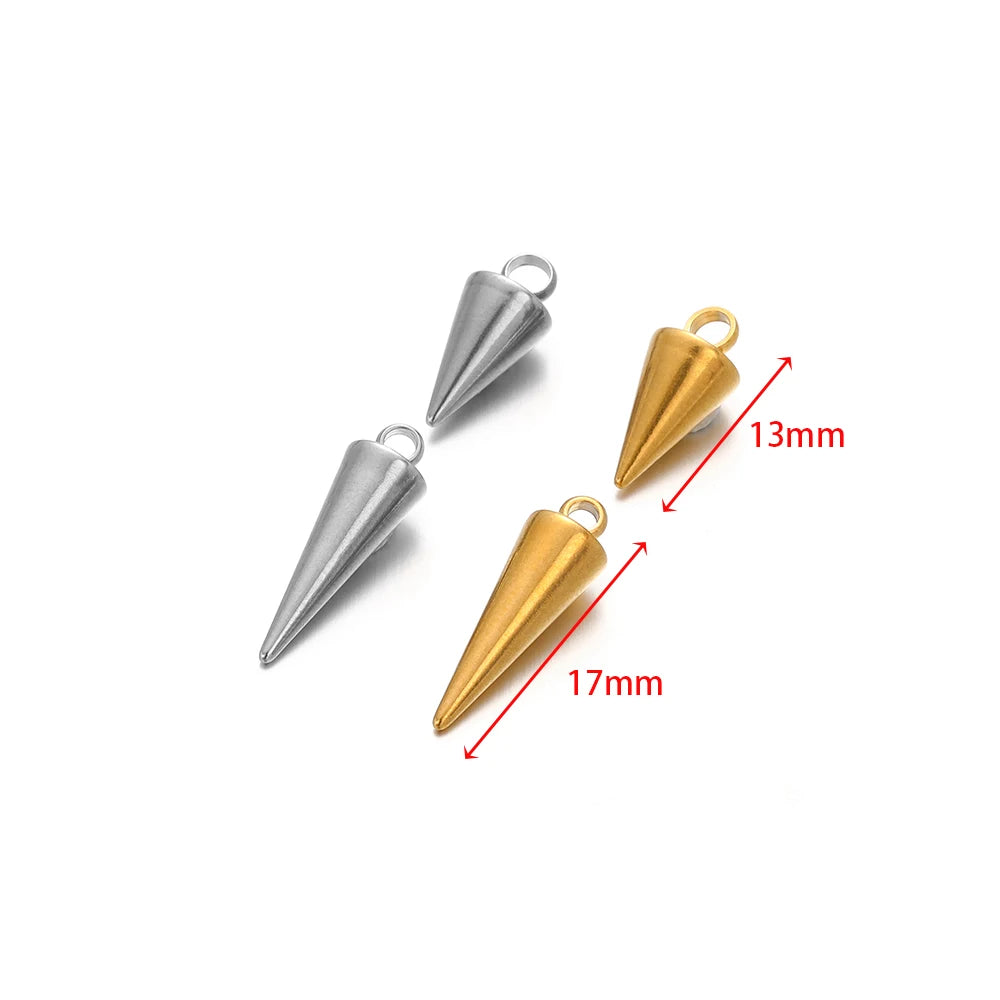 Gold and silver cone charms, 13mm and 17mm sizes with ring loops