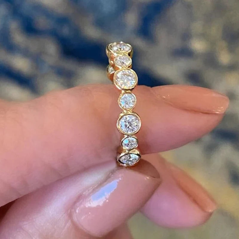 Silver/Gold Color Round Cubic Zirconia Ring for Women Daily Wear Luxury Jewelry