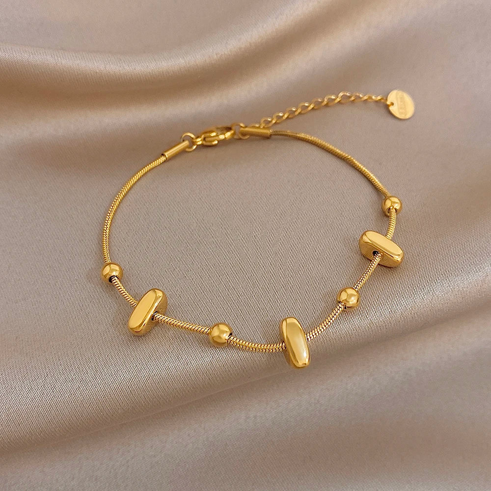 Trendy Gold Plated Stainless Steel Thick Chain Necklace Bracelet Geometric Beads Link Chain Waterproof Necklaces Bracelets