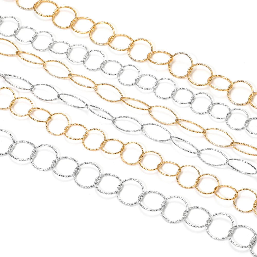 Gold and silver oval link hollow chain strand, for DIY necklace or bracelet making