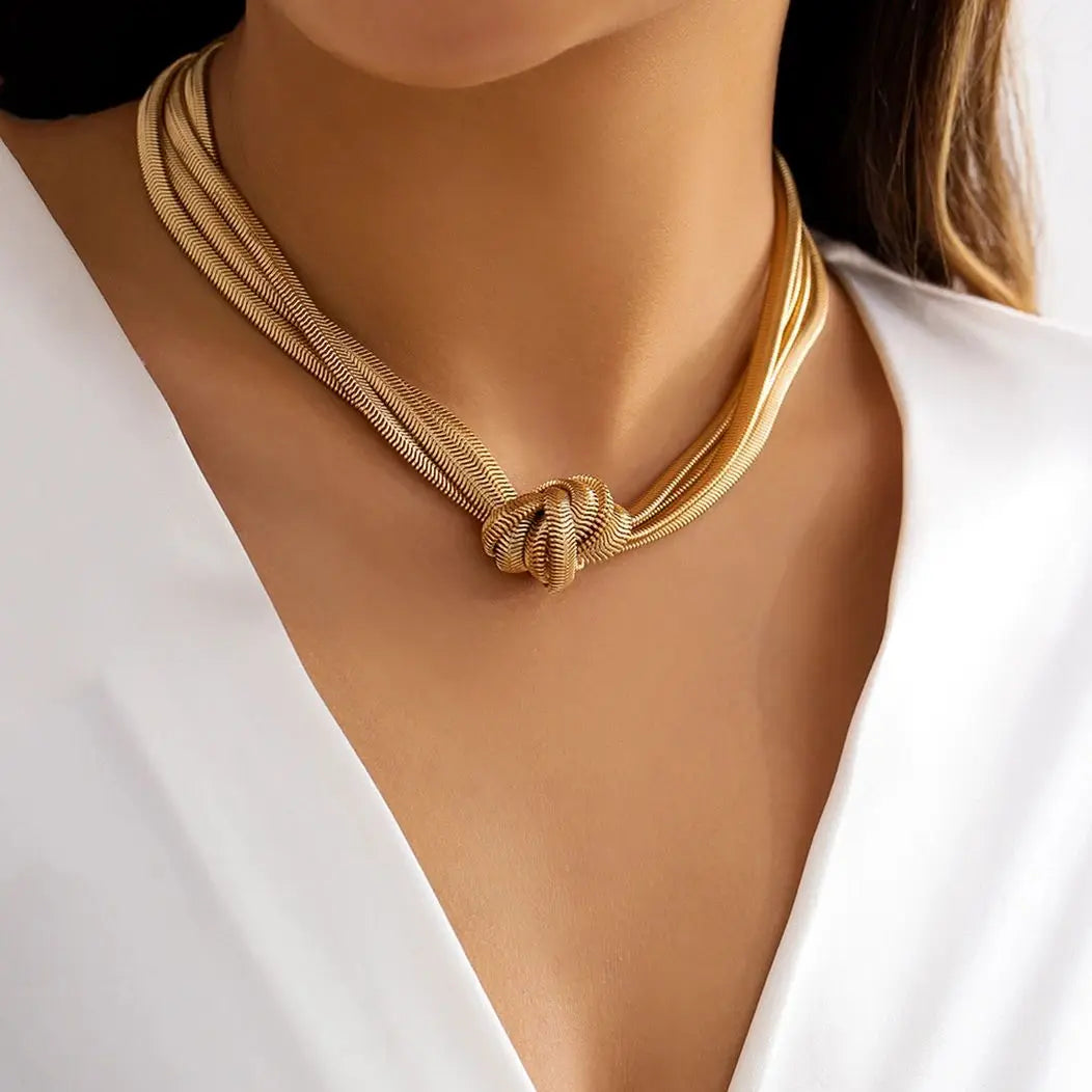 Trendy Statement Thick Chain Necklace Punk Chunky Chian Knotted Short for Women Jewelry