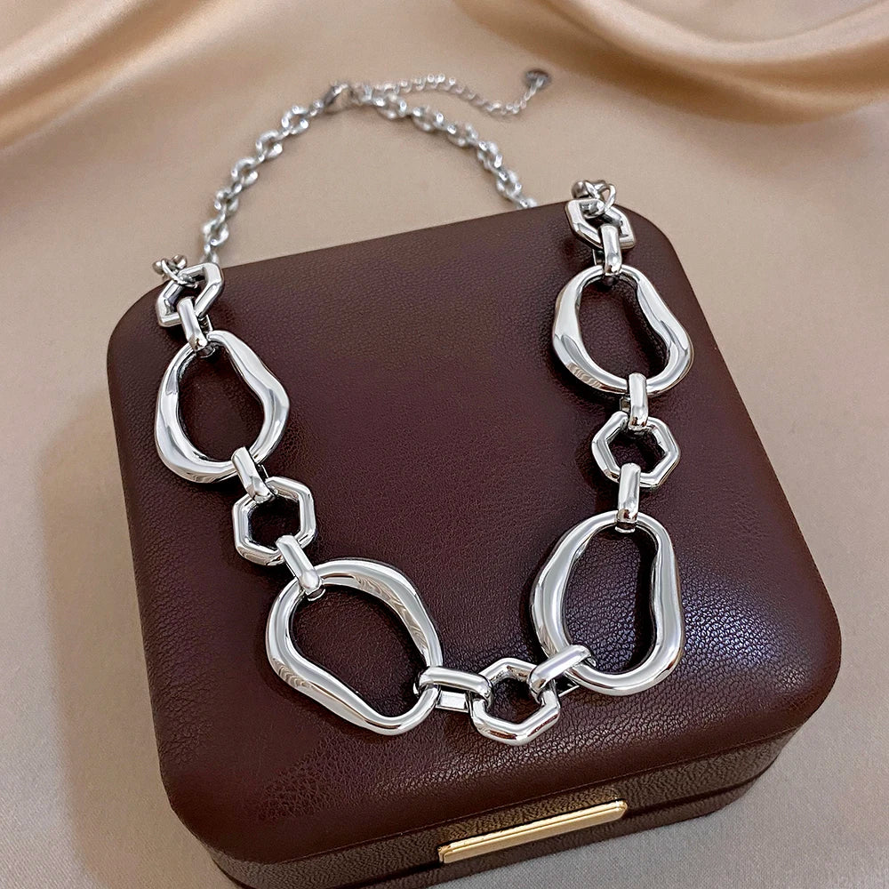 Irregular Geometric Circle Chain Necklaces for Women Fashion Gold Silver Color Stainless Steel Necklace Waterproof Jewelry