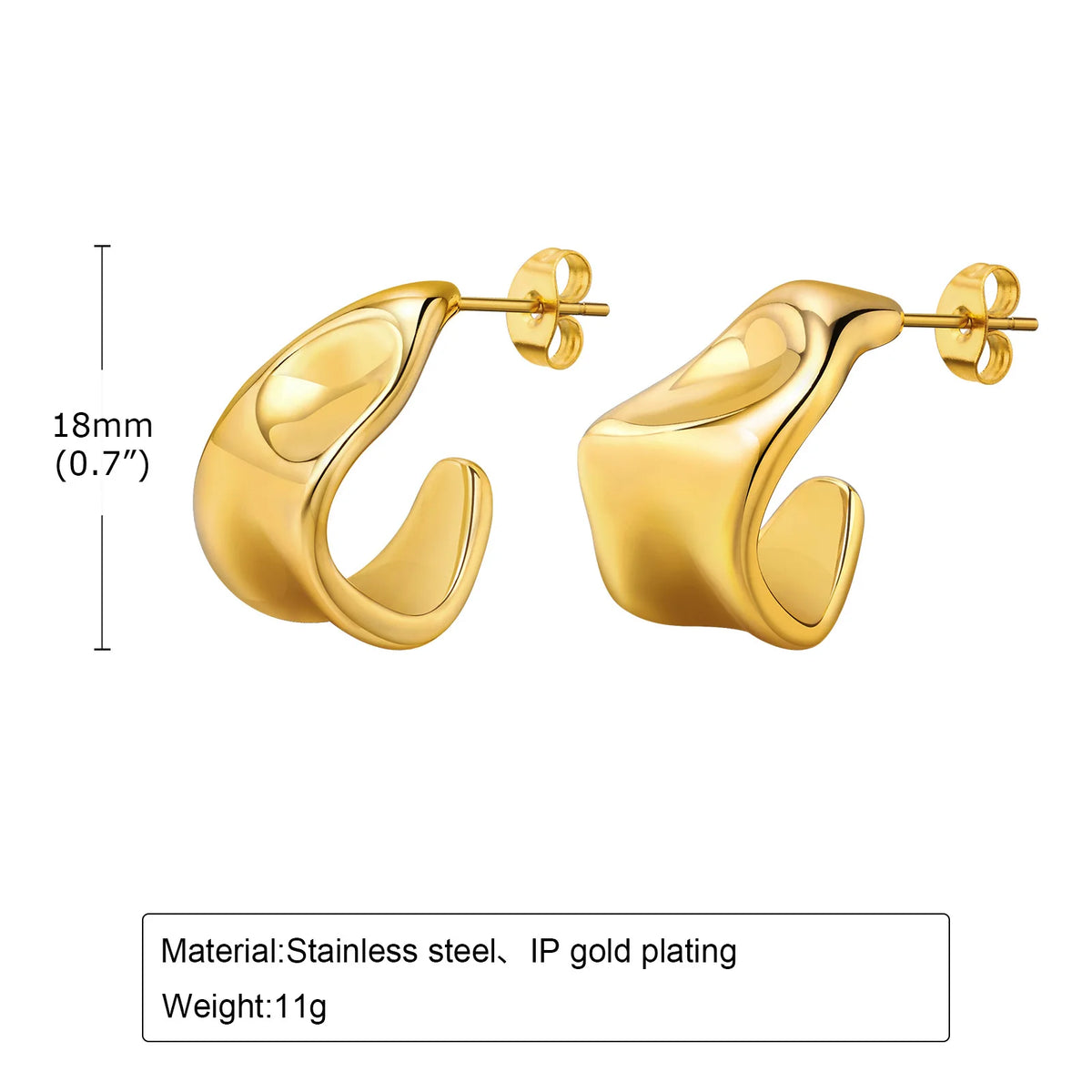 Gold-plated sculpted heart hoop earrings, 18mm size (pair)