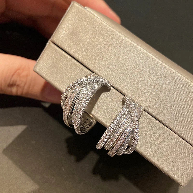 Cubic Zirconia Versatile Hoop Earrings Luxury Ear Accessories Wedding Jewelry Gift