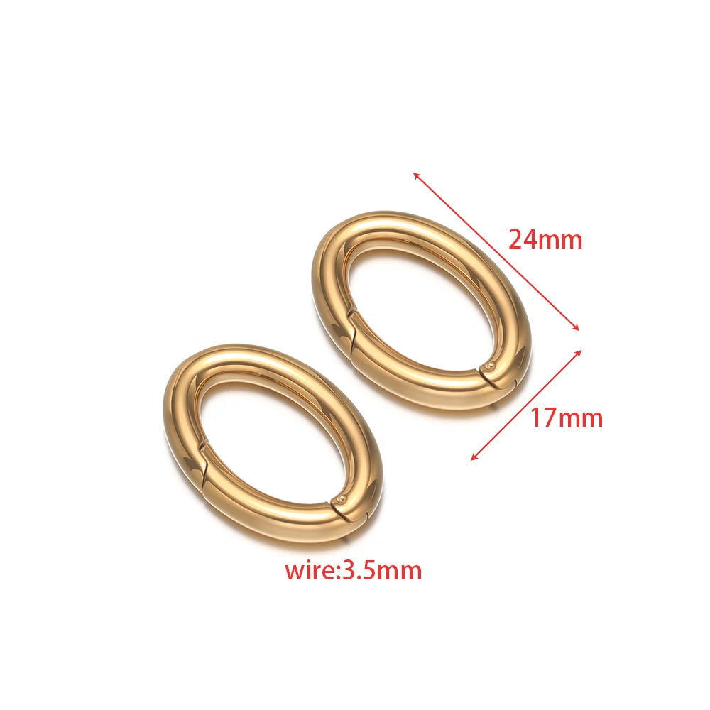 Gold oval spring clasp hooks, 24mm size, 3.5mm wire diameter