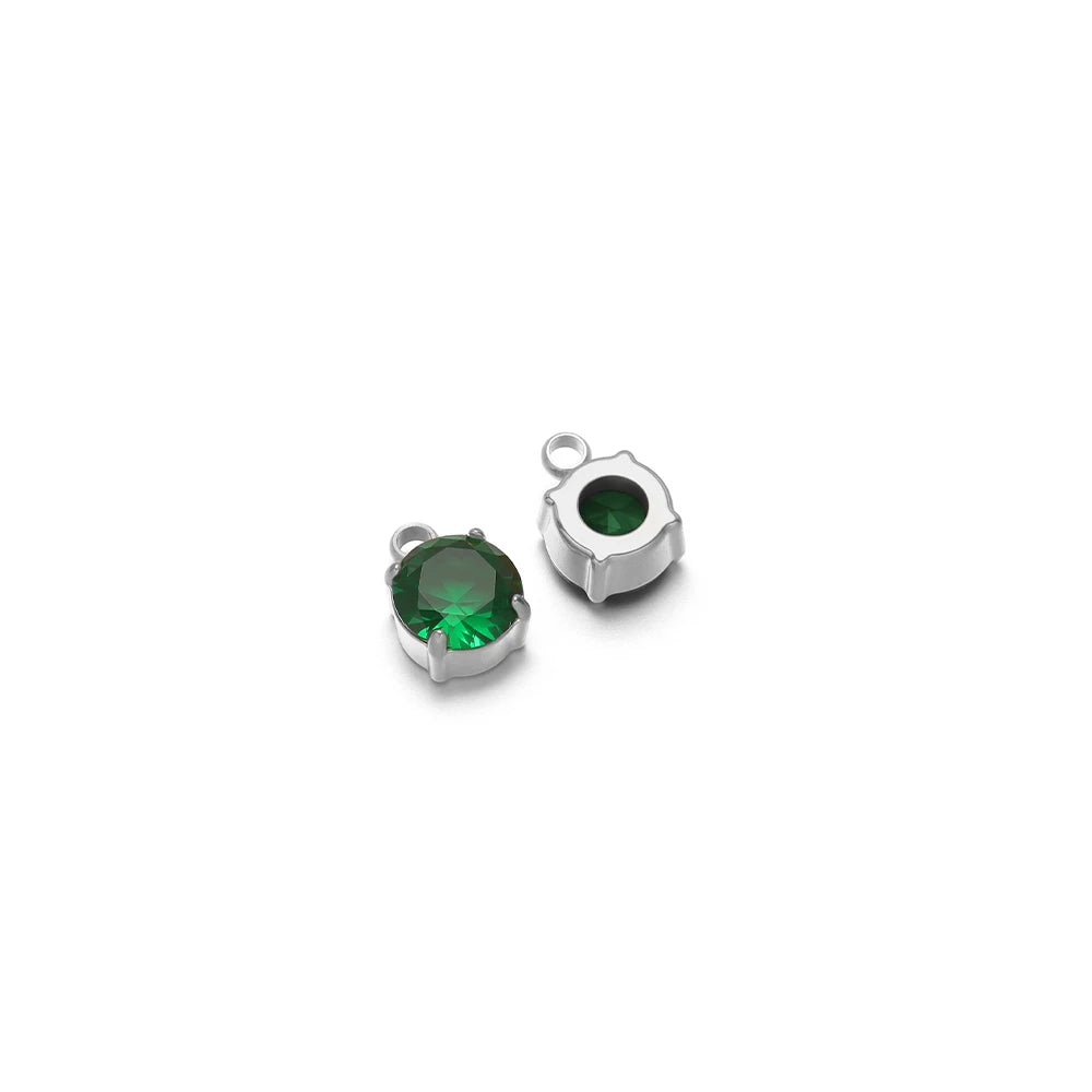 Round glass crystal claw rhinestone, steel-tone, green