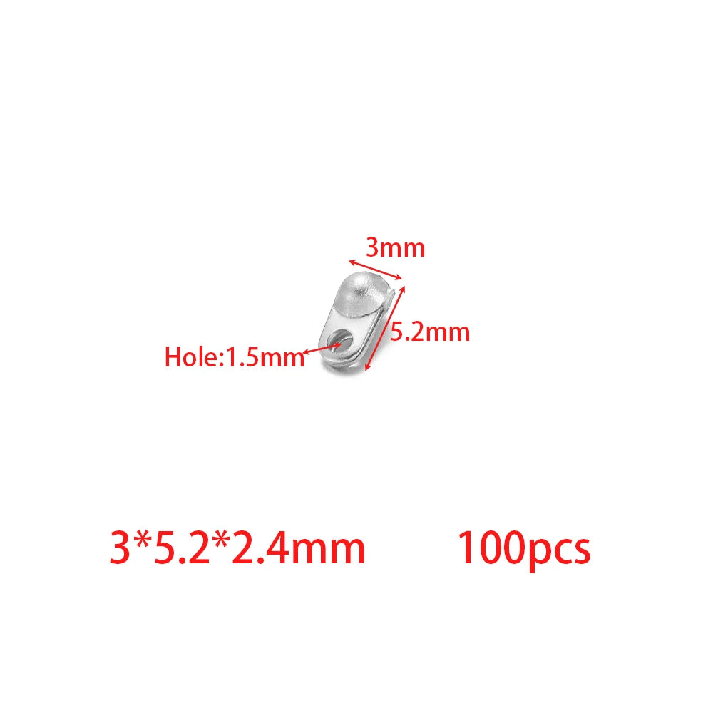 Silver end crimp clasp hook beads, 3x5.2x2.4mm, 1.5mm hole, 100pcs