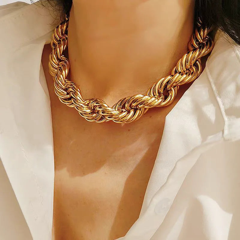 Hip Hop Street Style Exaggerate Necklace Unisex Golden Silver Color Chunky Jewelry