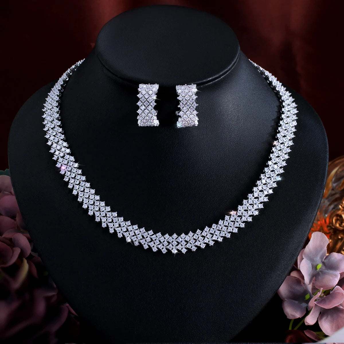 CWWZircons Gorgeous Shiny Cubic Zirconia Round Hoop Earrings Necklace Sets for for Women Wedding Party Jewelry Accessories T0712