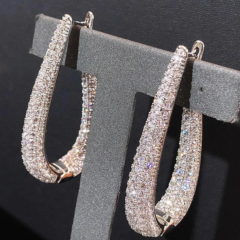 Fashion Silver Color Hoop Earrings Party Zirconia Jewelry m04