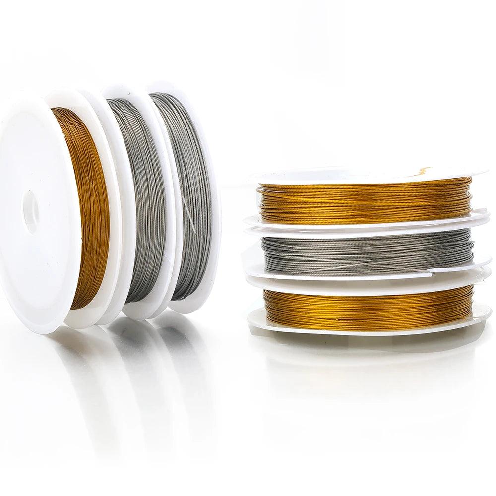 Stainless steel beading wire cord spool set in gold and steel colors