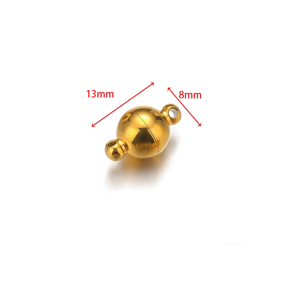Gold round ball magnetic clasp connector with loop, 13mm length, 8mm width
