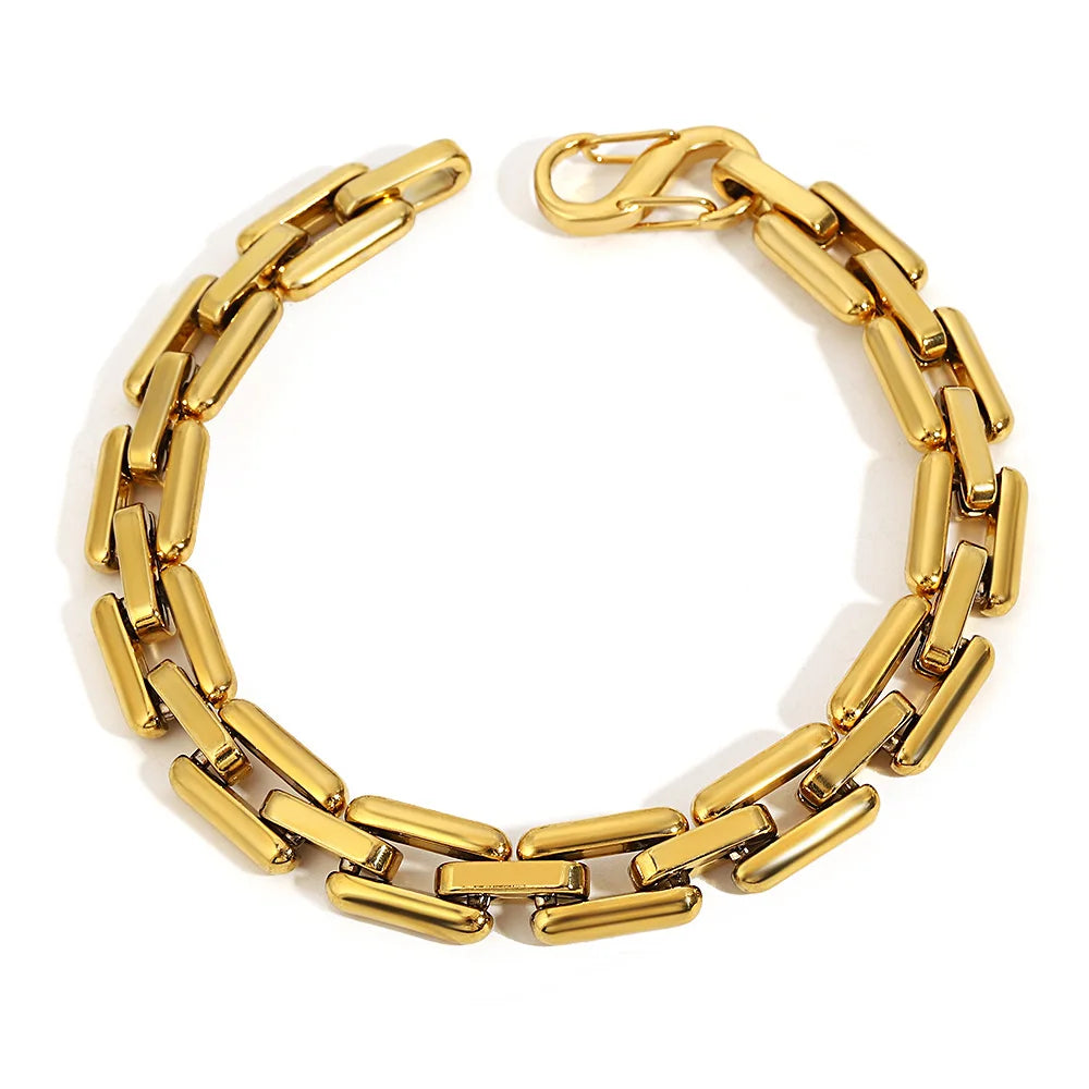 Fashion Gold Plated Stainless Steel Bracelets for Women Unique Geometric Circle Thick Chain Wrist Bracelet Waterproof Jewelry