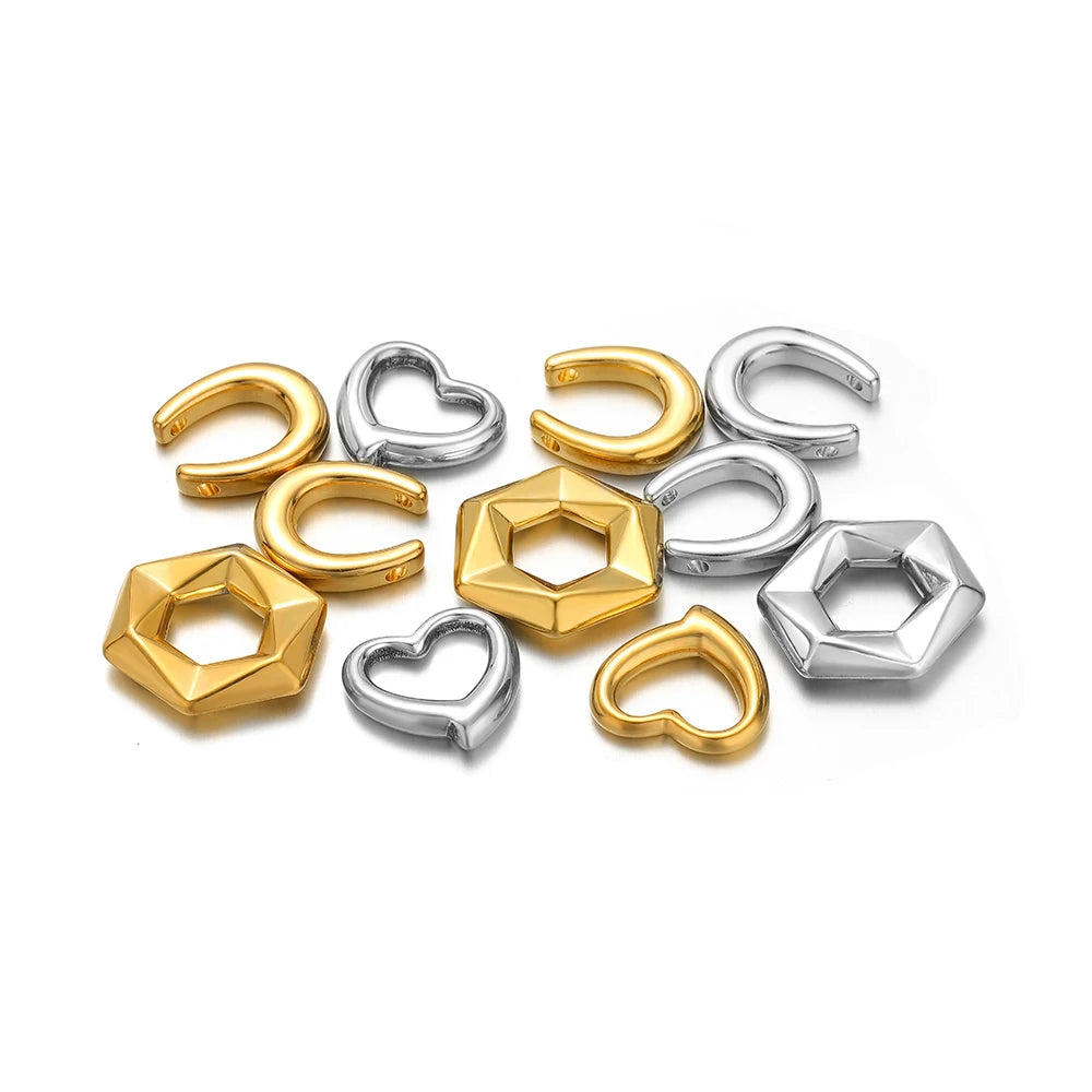 Assorted stainless steel gold and silver heart U charms and hexagon pendants