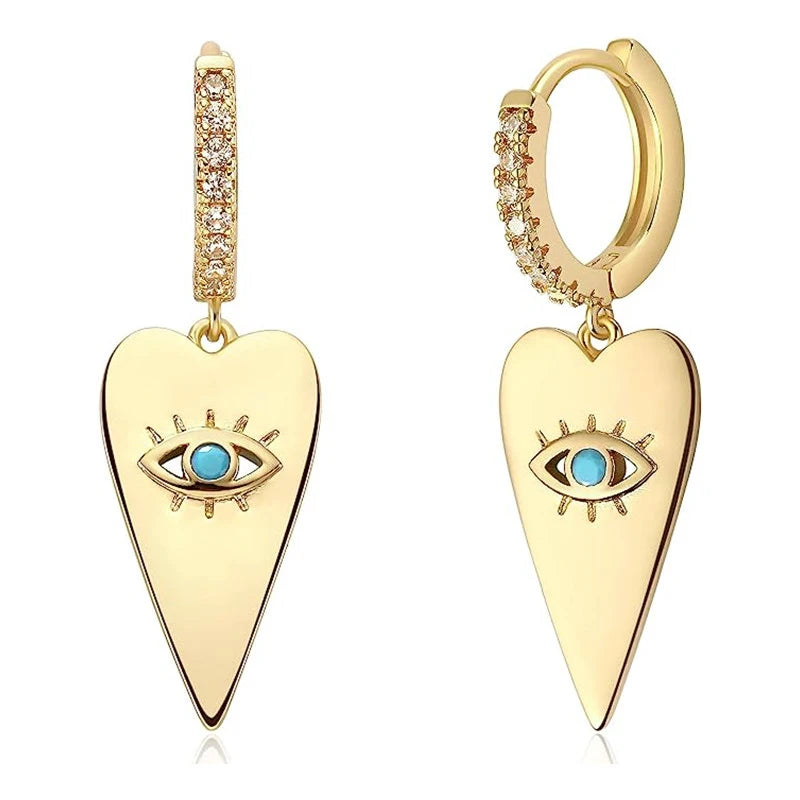 Gold Color Y2K Style Dangle Earrings Metal Heart Blue Eyes Charms Hip Hop Jewelry m18