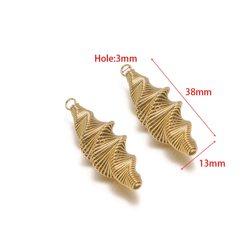 Gold-tone spring-effect ribbon charms with loop holes, pair of wave-like pendants