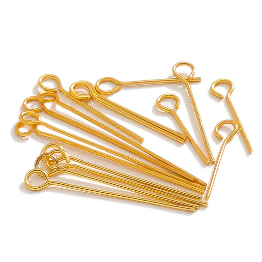 Gold-tone eye pins with loop heads for DIY earrings, assorted lengths