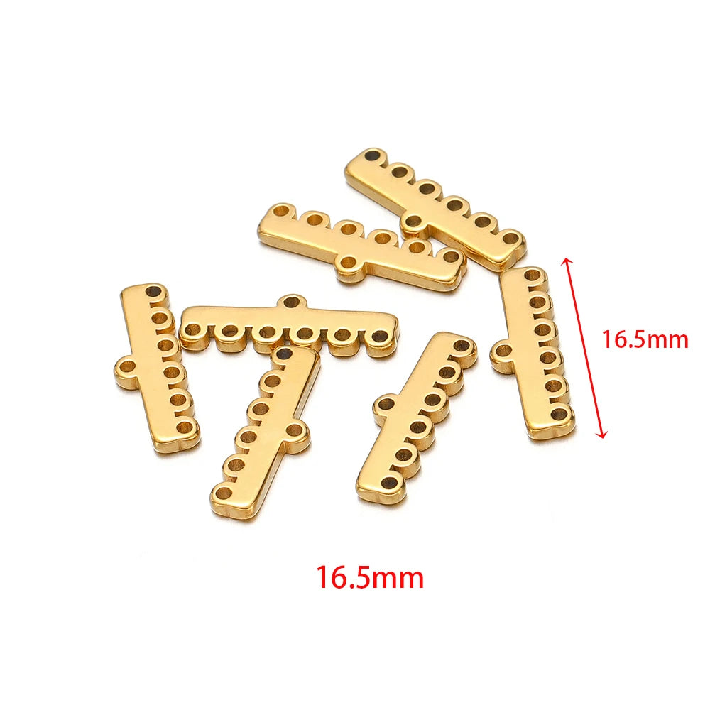 Gold-tone multilayer clasp bail connectors, small bar with 3 holes on each end, 16.5mm