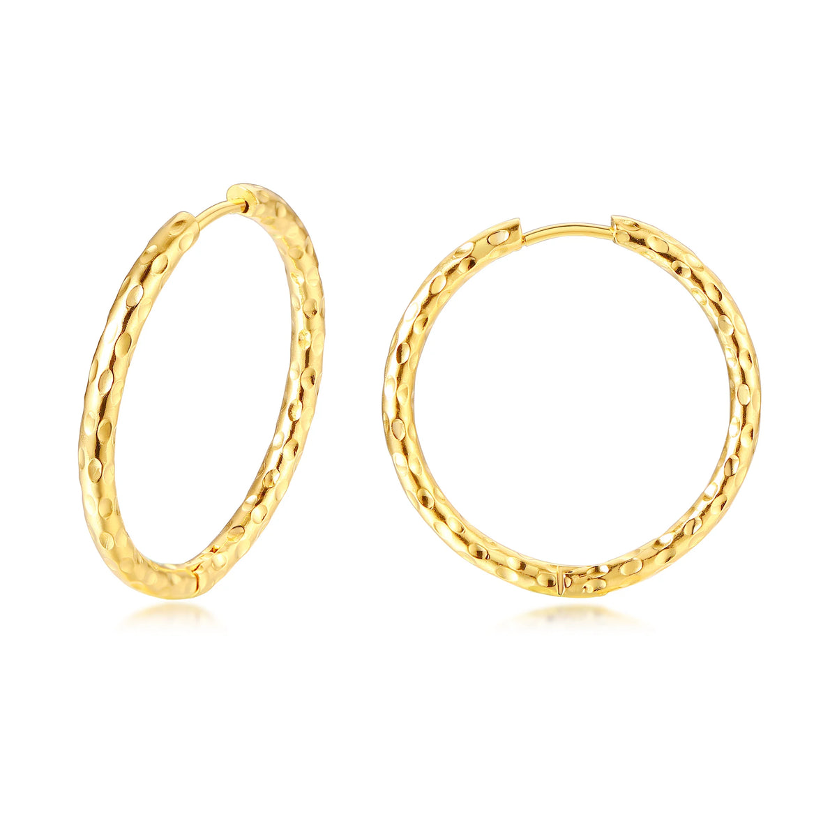 Gold-tone round hoop earrings with a textured surface
