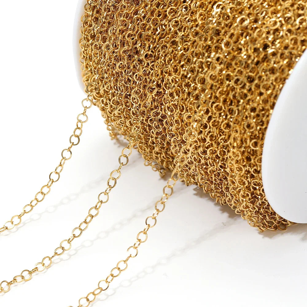 Gold stainless steel O-ring chain with small oval links, for jewelry making