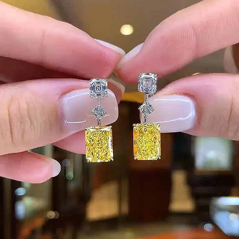 Yellow Cubic Zircon Dangle Earrings Temperament Daily Wear Jewelry  for Women m09