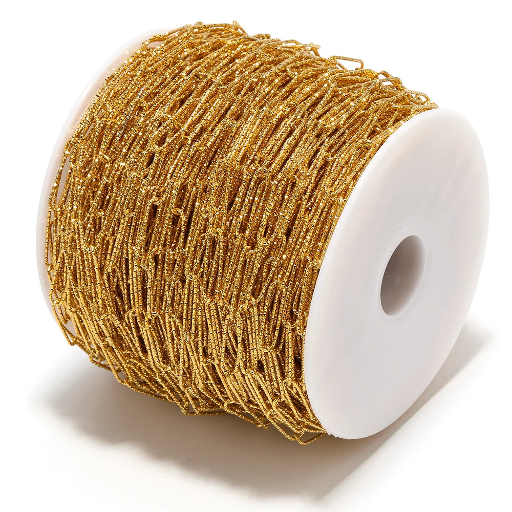 Gold oval link chain roll/spool with textured beaded metal finish for DIY jewelry