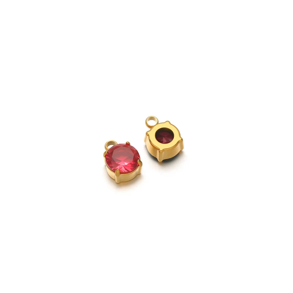 Gold-tone round crystal claw sewing rhinestones, pink-red centers, set of 5