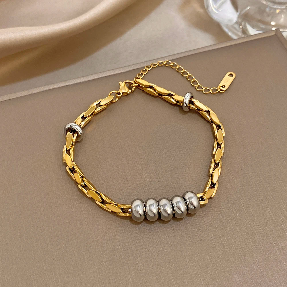 Chubby Circle Beads Geometric Chain Bracelet for Women Fashion Gold Silver Color Stainless Steel Bracelets Waterproof Jewelry