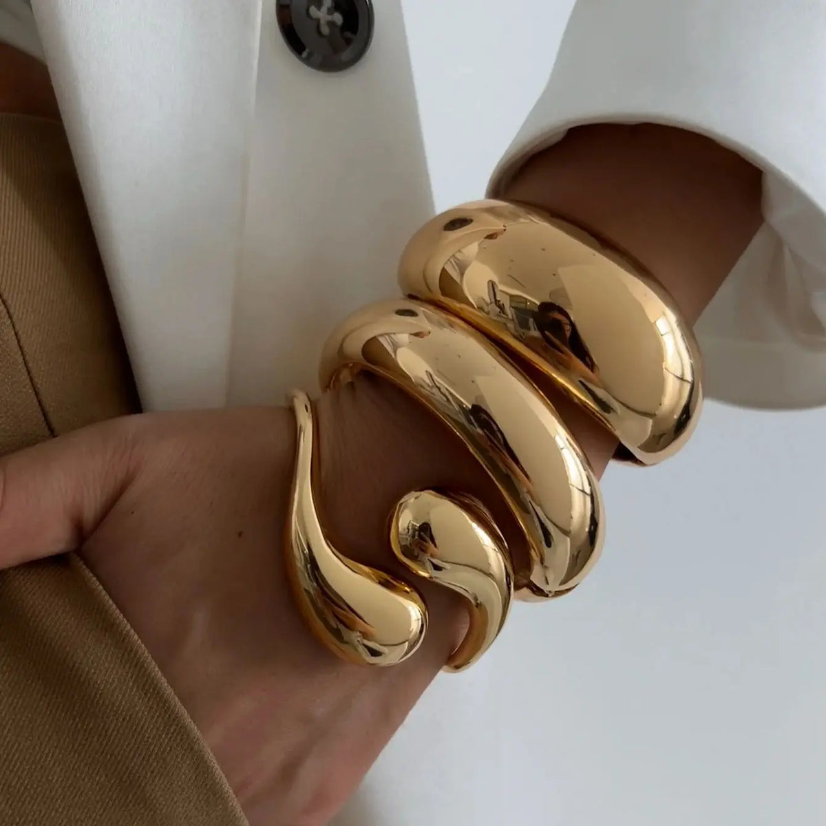 Gold Color Retro Geometric Round Open Cuff Bangles Jewelry Gift For Women