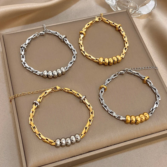 Chubby Circle Beads Geometric Chain Bracelet for Women Fashion Gold Silver Color Stainless Steel Bracelets Waterproof Jewelry