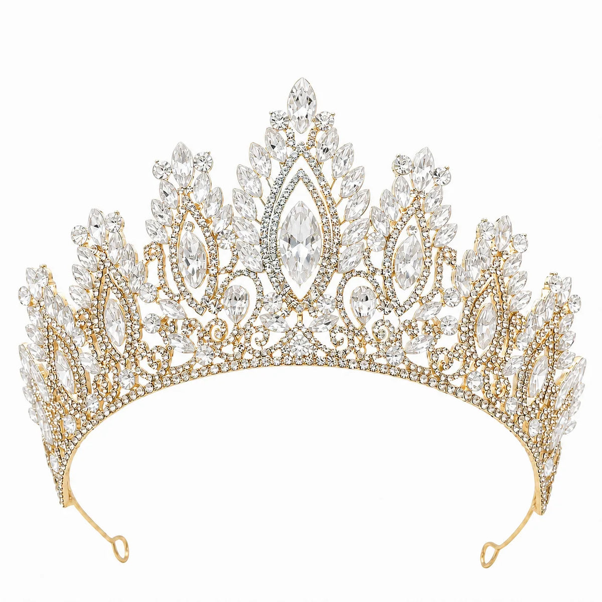 Crystal tiara headband with gold-tone filigree and clear rhinestone oval accents