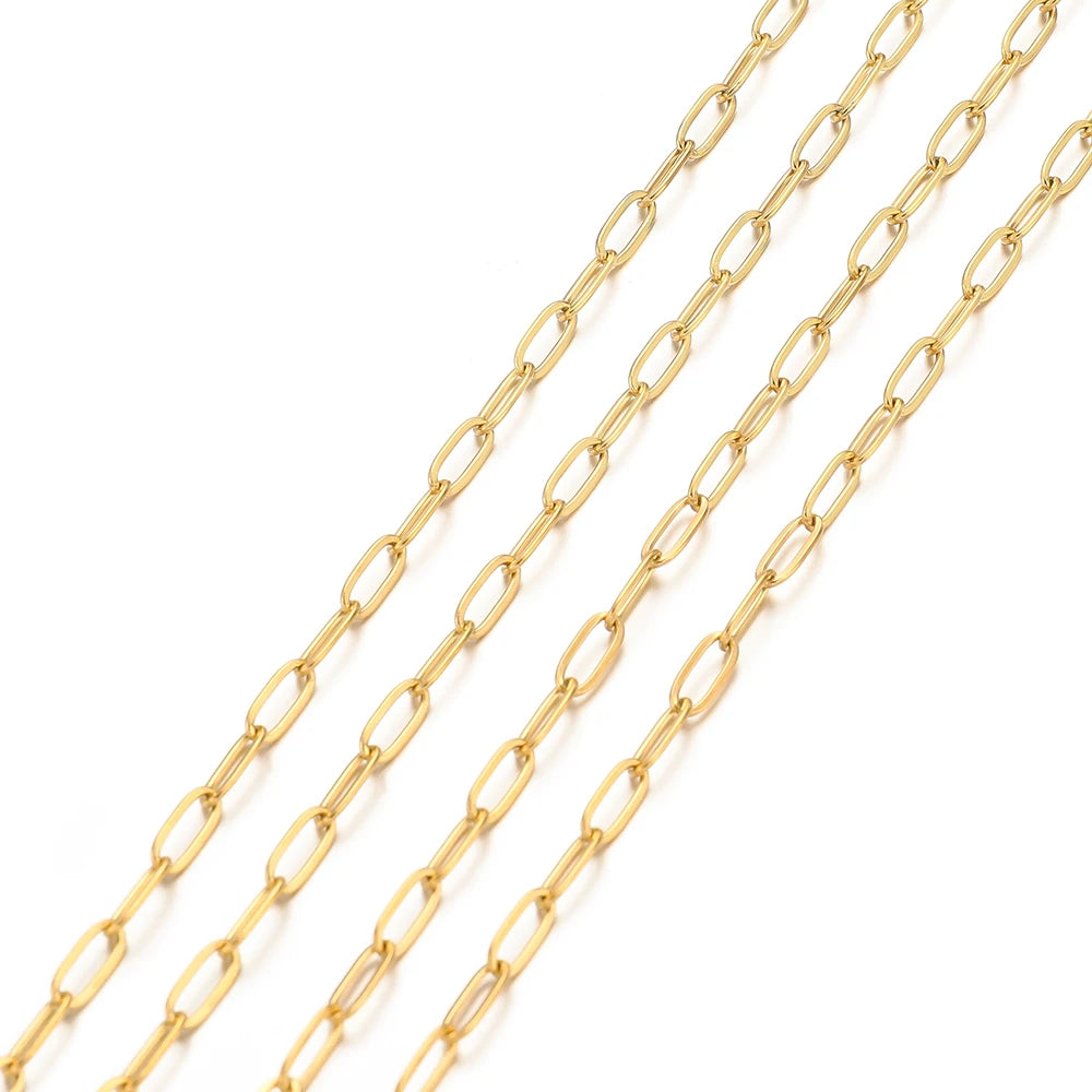 Gold-tone flat link chain strand with connected oval links