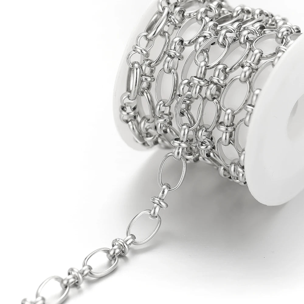 Stainless steel oval-link chain with small round connector rings for DIY jewelry