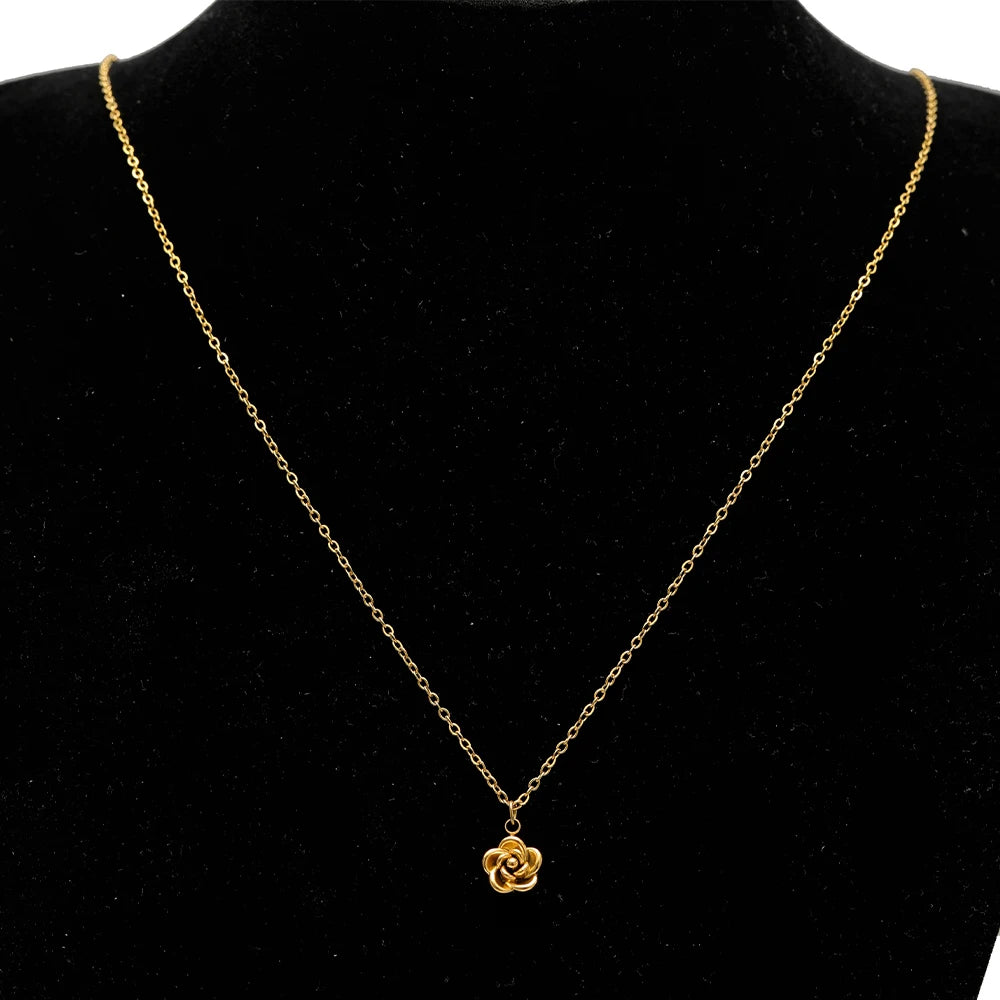 Gold rose flower charm pendant on a thin chain, for necklace or earrings