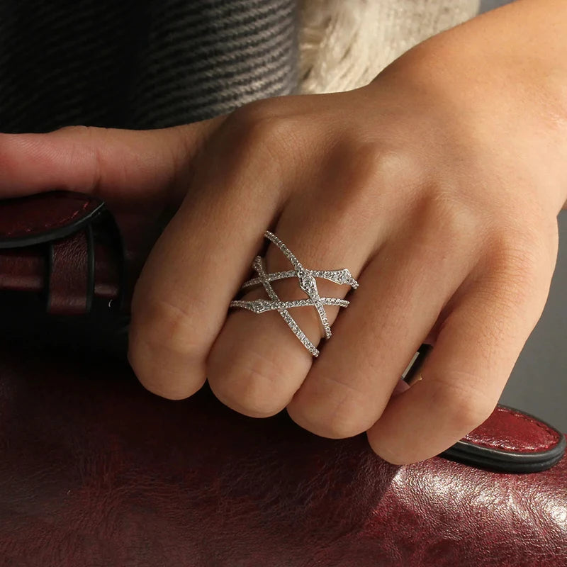 Luxury Creative Cross Rings Wide Rings for Women Wedding Band Jewelry