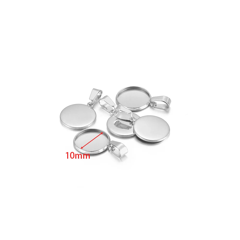 Steel round cabochon bezel blank tray settings with clamp bails, 10mm size