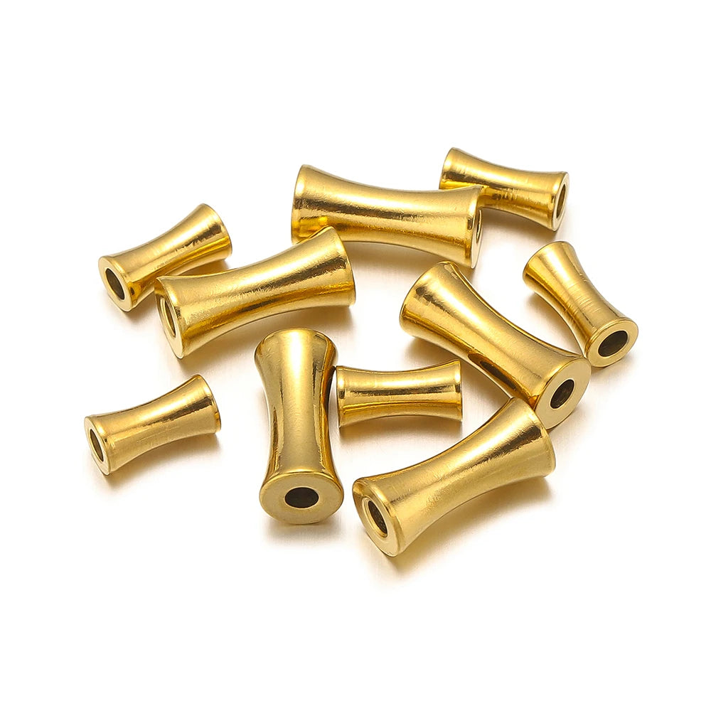 Gold tube spacer beads, metal cylinder sleeves with open ends and through-holes, loose set