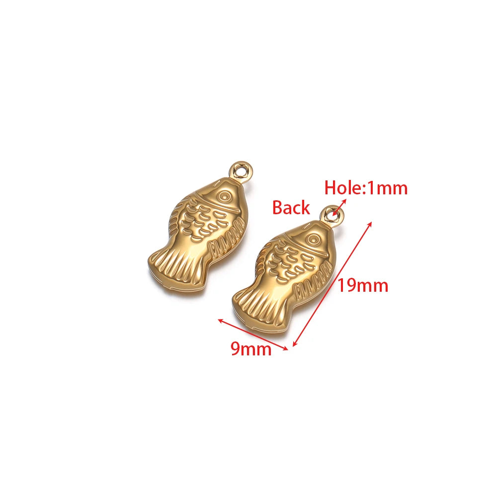 Hollow shell pendant charm, gold-tone stainless steel, 1mm loop hole, scallop ridges