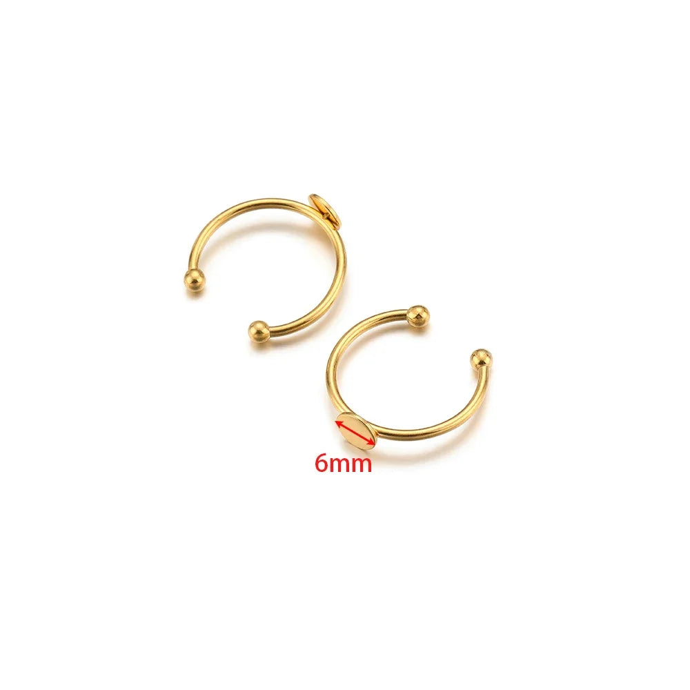 Gold-plated open hoop ring bezel settings with 6mm cabochon tray