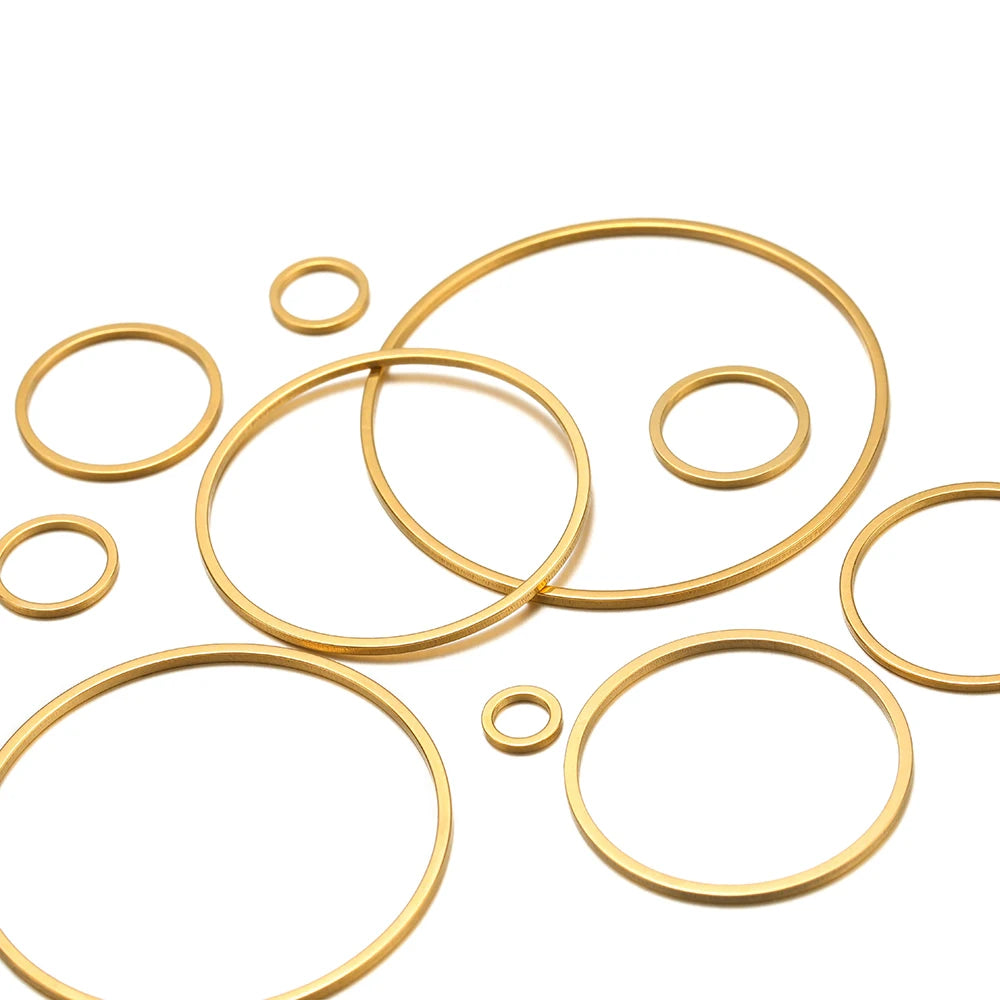 Gold-tone hollow circle bezel charms, round wire hoops with open center
